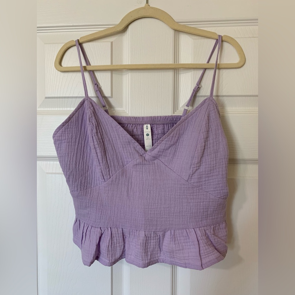 NWT Fornia Lavender Babydoll Ruffle Hem Smocked Back Crop Top XL‎ Boho Coquette